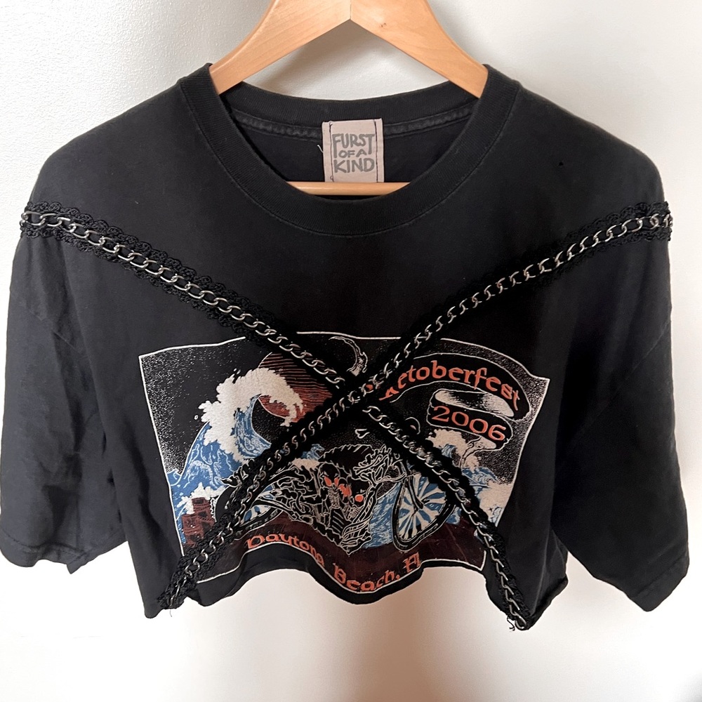 Vintage black motorcycle Harley Davidson crop tshirt S/M